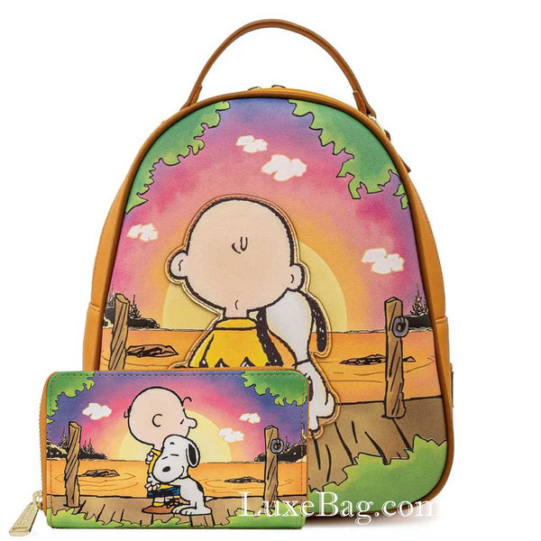 Loungefly Peanuts Charlie and Snoopy Sunset Mini Backpack Wallet Set