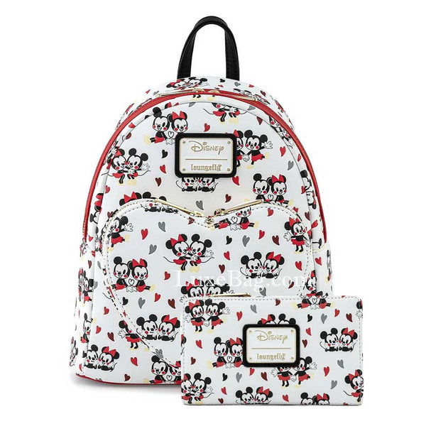 Loungefly Disney Mickey and Minnie Mouse Heart Backpack and Wallet Set